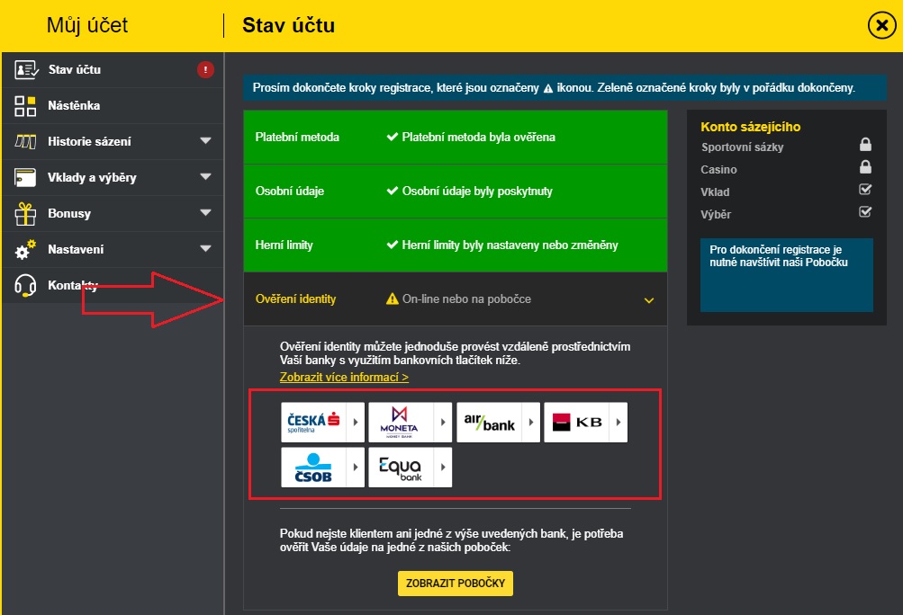 Registraci v casinu od Fortuny dokončíte z domova online přes internet banku
