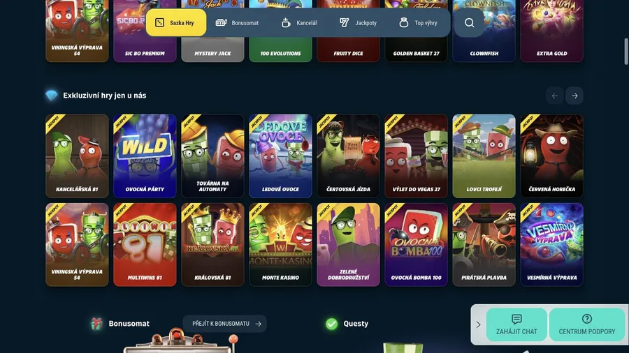 Exkluzivní automaty Sazka Hry v lobby na webu Allwyn