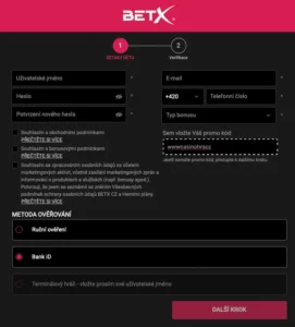 Registrace BetX