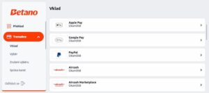 Betano platební metody