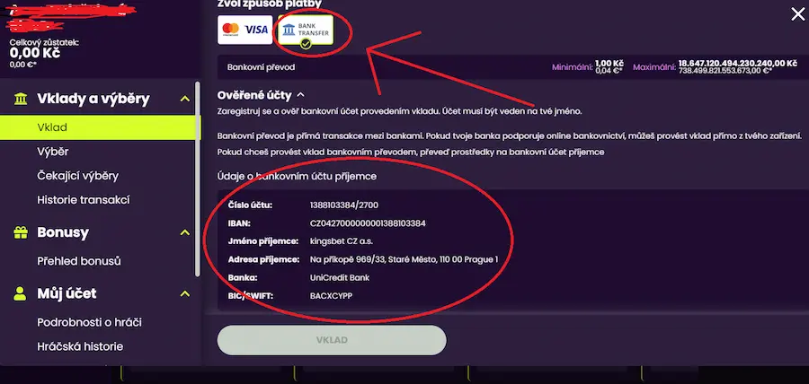 Bankovní převod – pro trpělivější hráče