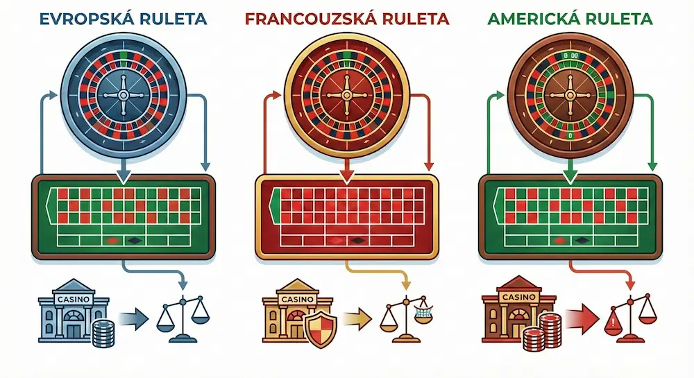 Pravidla hry ruleta: Rozdíly mezi variantami a mechanismem