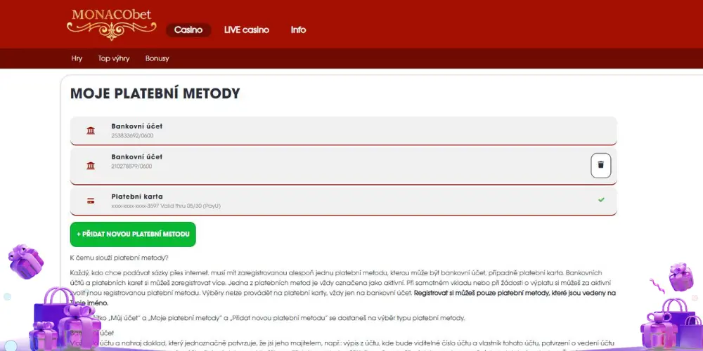 Šokující zkušenost s MonacoBet: Peníze zmizely na cizí kartu do pár minut