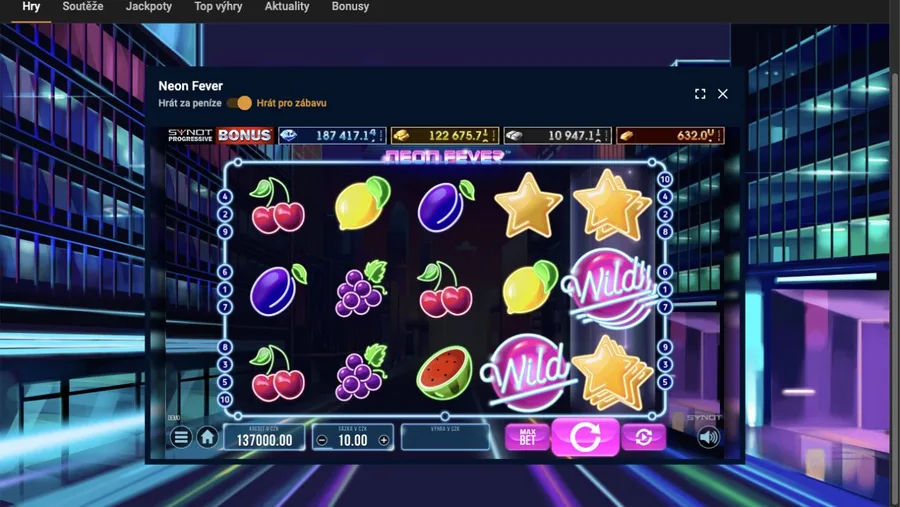 Demo automat Neon Fever v Chance Vegas v režimu Hrát pro zábavu