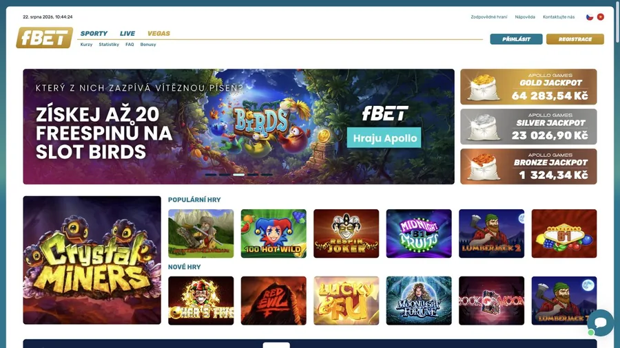 Vyhledávání, výrobci a kategorie automatů ve fBET Vegas