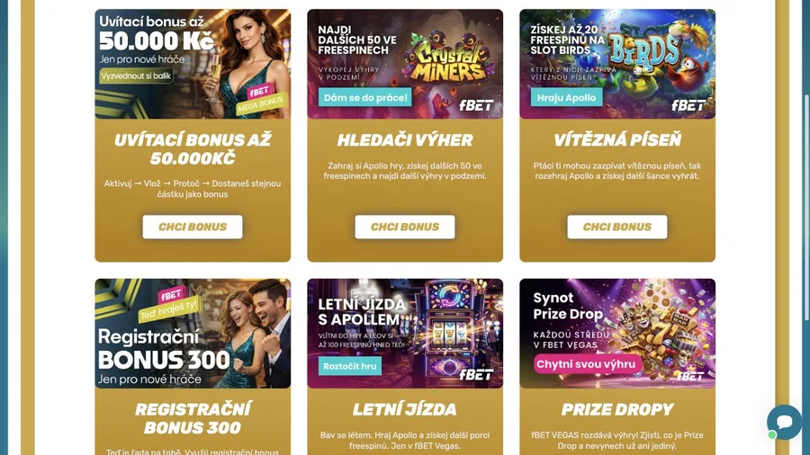 Aktuální bonusové nabídky na oficiálním webu fBET