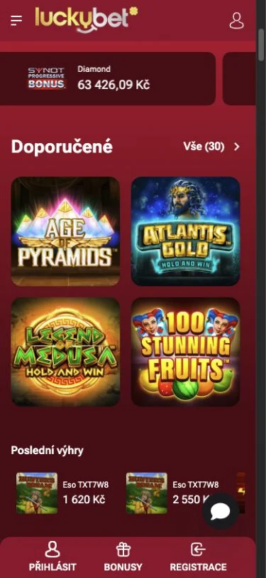 LuckyBet casino zobrazené na mobilním telefonu