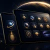 Mobil a tablet s nabídkou casino her a biometrickým přihlášením v barvách Magic Planet
