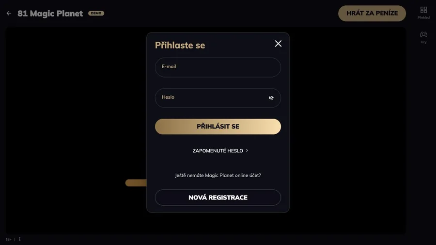 Přihlašovací okno po otevření hry 81 Magic Planet