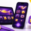 Mobil a tablet s nabídkou casino her a biometrickým přihlášením v barvách Maxa