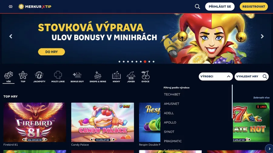 Otevřený filtr výrobců her v MerkurXtip Casinu